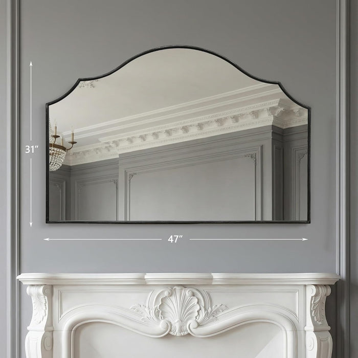 Black Scalloped Wall Mirror: 47"X31" Large Wooden Fireplace Mirror