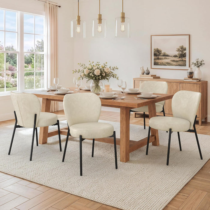 4" Modern Dining Chairs Set of 4, Beige Leather