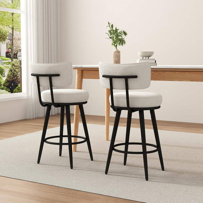 Bar Stools Set of 4, White Counter Height Barstools with Back, Kitchen Stools with Metal Legs and Footrest, Upholstered Pub Bar Chairs Kitchen Island (26", No Swivel)