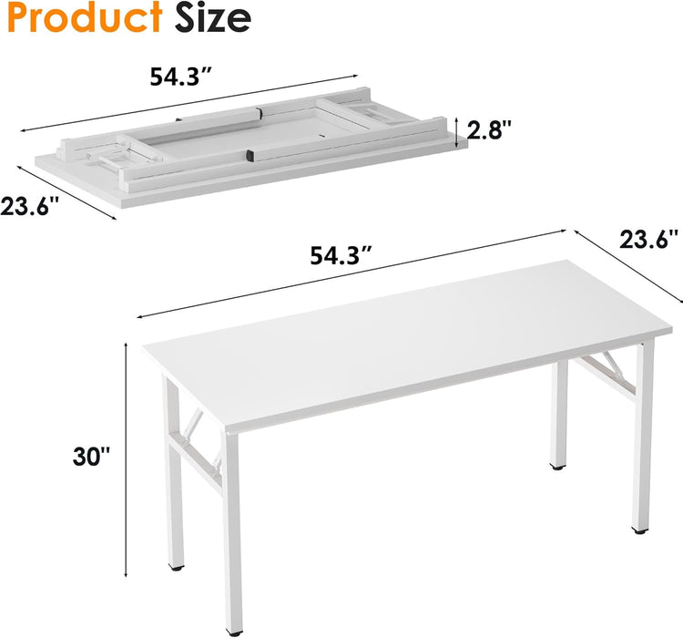 Folding Desk, 54 Inch Large Computer Desk for Home Office, No Install ed Study Student Writing Table Desk Workstation, White