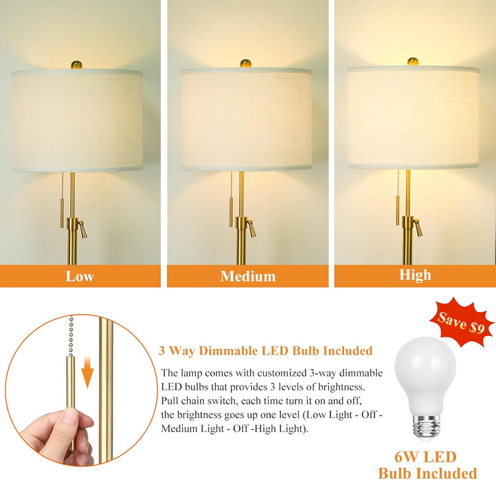 Gold Floor Lamps for Living Room, 55"-67" Height Adjustable Modern Tall Lamp, 3-Way Dimmable Standing Lamp for Bedroom Office Reading Corner Home Decor, New House Warming Gifts