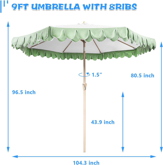 9Ft Elegant Valance Patio Umbrella, Outdoor Umbrellas for Patio with Auto-Tilt and Crank Systerm, Table Umbrella for Outdoors, Poolside,Beach, Backyard