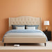 Full Size Bed Frame with Headboard, Luxury Upholstered Velvet Platform Bed with Wingback, Button Tufted & Nailhead Trim, Anti-Slide Tall Footboard, No Box Spring Needed, Noise-Free, Beige