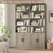 Bookshelf and Bookcase with Doors, 6 Tier Double Wide Large Bookshelves, Open Display Shelves, 73'' Tall Bookshelf with Storage Cabinets for Home Office, Living Room, Library, Wash Gray