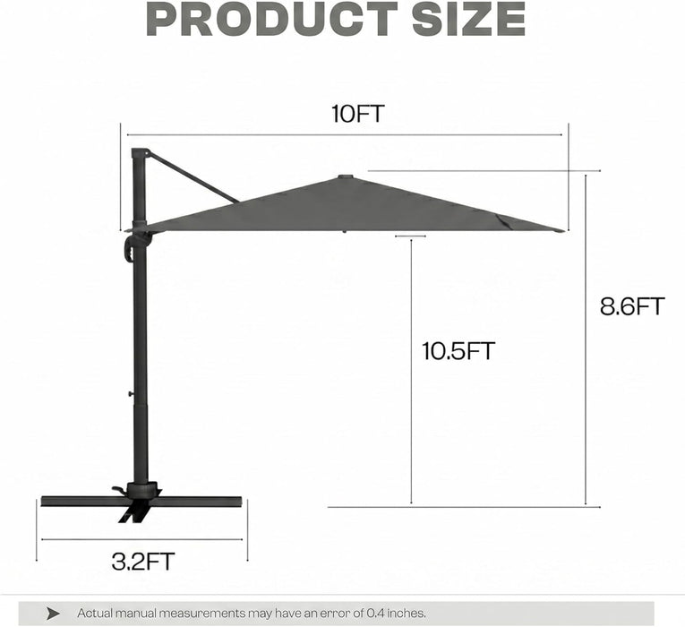 Cantilever Patio Umbrella, Large Square Outdoor Offset Umbrella with Aluminum Pole, 360-Degree Rotation for Garden, Deck, Pool