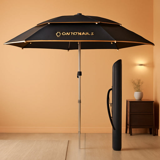 Patio Umbrella with Exclusive Black Coating, 7.2Ft/7.8Ft Heavy-Duty Double-Layer Nylon Canopy, Adjustable Tilt Sun Shade Outdoor Table Umbrella, UV Protection & Carry Bag for Beach, Fishing, Backyard