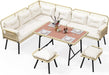 L-Shaped Rattan Patio Furniture Set Light Brown Beige