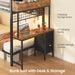 Bunk Bed Twin over Twin with Charging Station and LED Lights, Heavy Duty Metal Bunk Bed with Desk and 3 Storage Drawers, Utility Storage Shelf and Boxes, No Box Spring Needed, Black