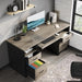 59 Inch Office Desk with 4 Drawers, Computer Desk with Storage, Executive Desk with File Drawer, Keyboard Tray & 2 Pedestals on Both Sides for Home Office, Studio, Grey&Black