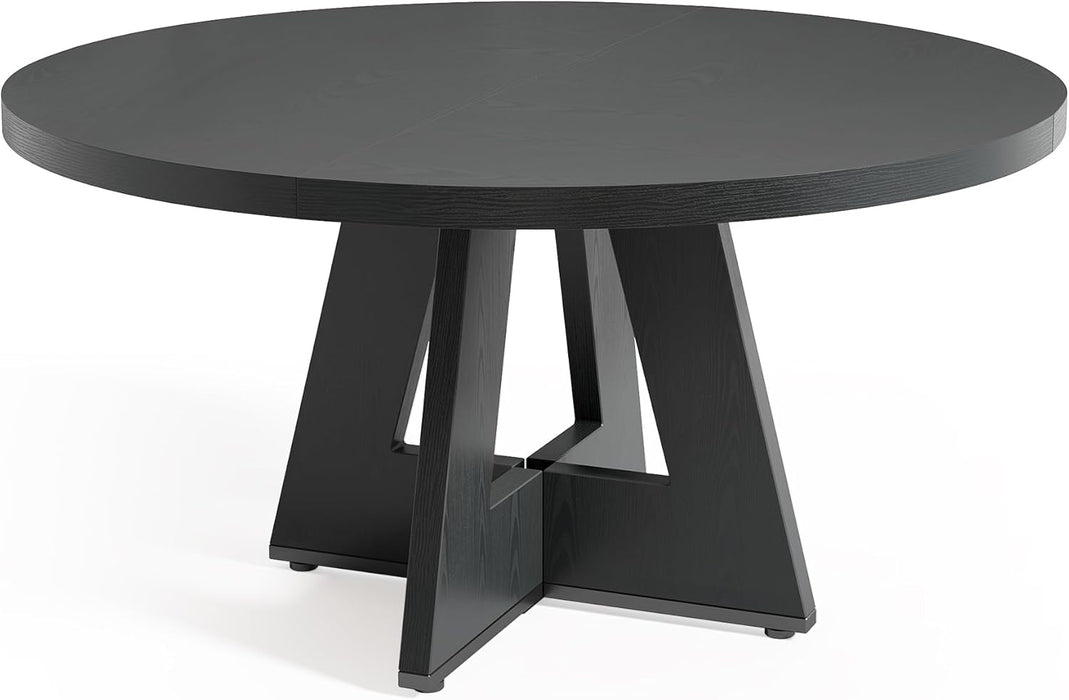 round Dining Table for 4-6 People, 47 Inches Dining Room Table with Wooden Pedestal Base, Black Dinner Table, Circle Kitchen Table for Dining Room, Kitchen, Living Room(Table Only)