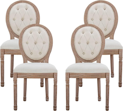 French Country Set of 4, Farmhouse Dining Chairs with round Button Back, Solid Wood Legs, French Dining Chairs for Kitchen/Bedroom/Dining Room