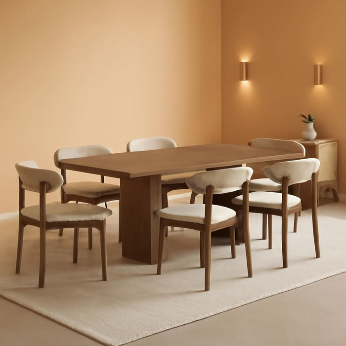 Wooden Dining Chairs Set of 6, Modern Upholstered Fabric Dining Room Chair, Farmhouse Kitchen Side Chairs with Foot Pegs, Beige