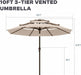 10Ft 3 Tier Patio Umbrella, Outdoor Market Table Umbrella with UPF 50+ Vented Canopy, 8 Sturdy Ribs, Easy Push Button Tilt and Crank, Windproof for Deck, Pool, Backyard and Garden