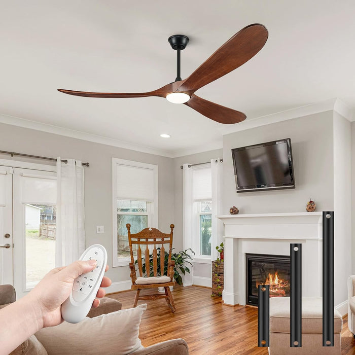 52" Ceiling Fans with Lights and Remote Control, Outdoor Ceiling Fan with Lights High CFM Quiet 3 Blade Wood Walnut Fan, Propeller Ceiling Fan for Outdoor/Indoor,Deep Walnut