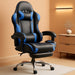 Video Game Desk Chair - Ergonomic Computer with Footrest and Comfy Lumbar Support, PU Leather Recliner with Headrest, Fixed up Armrest, Height Adjustable with 360° Swivel, for Adults, Blue
