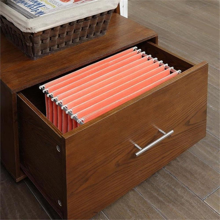 3 Tier American Heritage Ladder Bookcase with File Drawer, Dark Walnut