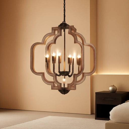 24.6" Farmhouse Vintage Chandelier 8-Light for Dining Room Rustic Handmade Wood Hanging Ceiling Pendant Light Fixture for Entryway Brown Retro Chandeliers for Kitchen Bedroom Foyer Hallway