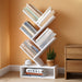9 Tier Tree Bookshelf, Tall Bookcase with Drawer, Wood Book Shelf, Modern Floor Standing Bookshelves, Book Organizer Shelves for Bedroom, Living Room, Home Office, White