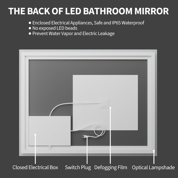 40X30 LED Bathroom Mirror, Shatterproof Mirror with Light