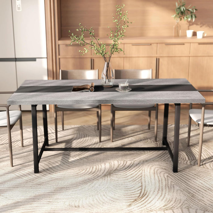 Industrial Dining Table for 8 People, 70.9" Long Rectangular Kitchen Table with Large Tabletop and Steel Legs for Dining Room, Distressed Gray