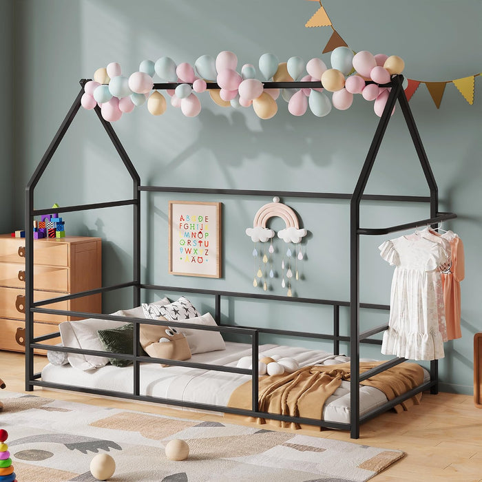 Twin Floor BedFrame Montessori HouseBed Guardrails