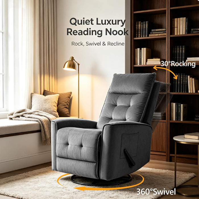 Swivel Rocker Recliner Chair, Rocking Chair, Small Swivel Recliner for Small Spaces, Living Room, Rv(Dark Grey)