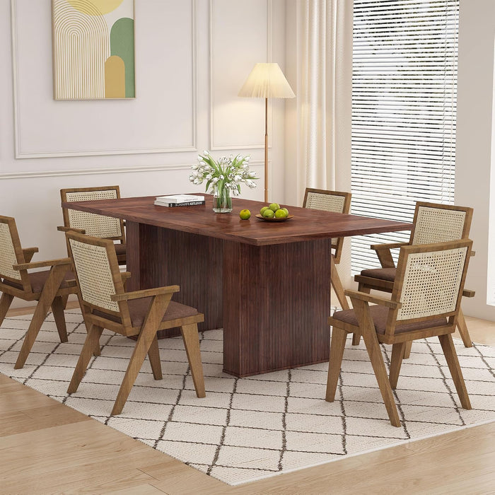 78 Inch Rectangular Dining Table for 6 to 10, Farmhouse Fluted Dining Kitchen Table, Modern Wood Long Dining Table for Kitchen Living Room, Walnut