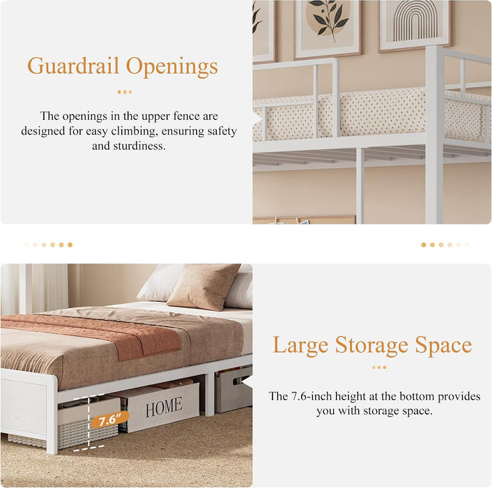 Twin Over Twin White Bunk Bed LShapedDeskWithChargingAndStorage