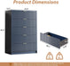 47" Tall Fluted 5-Drawer Dresser for Bedroom, Blue