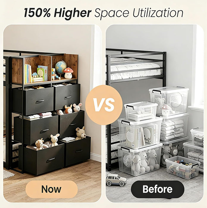 SpaceSaving TwinOverTwin Metal Loft Bed StorageDrawers