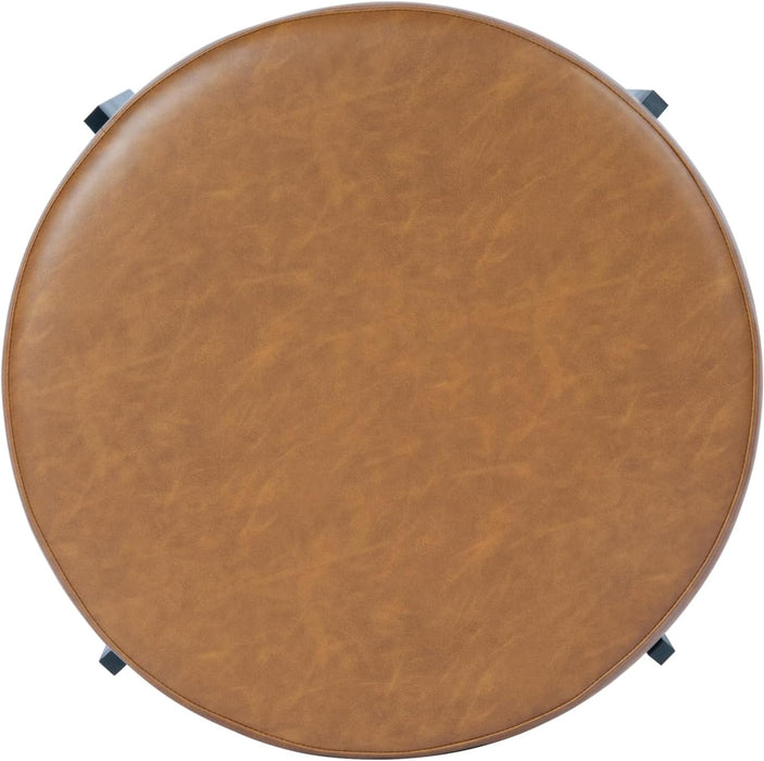 Modern round Ottoman, Home Décor,Upholstered round Velvet Foot Rest Ottoman - Carmel Faux Leather Small