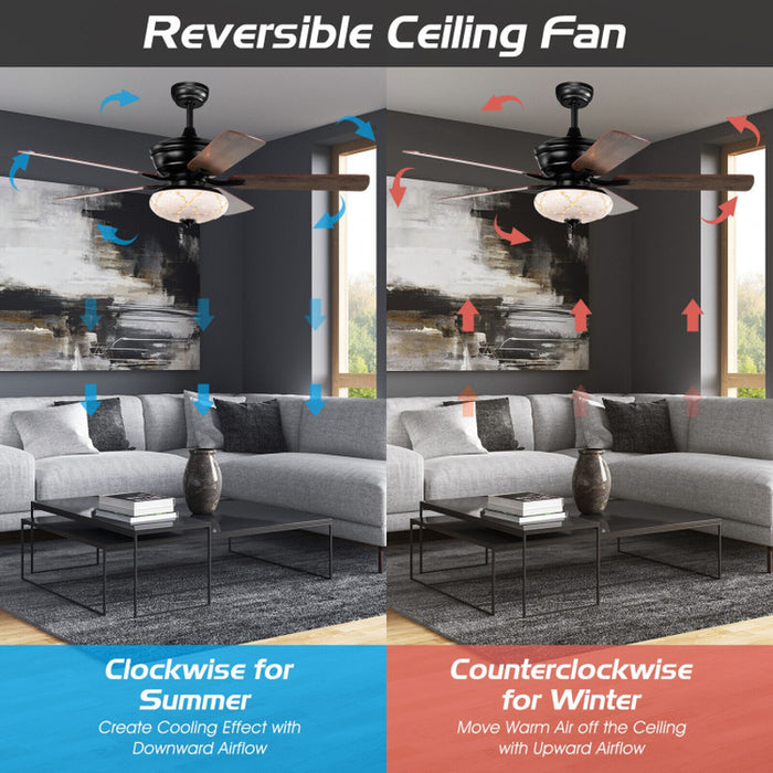 52 Inch Ceiling Fan with 3 Wind Speeds and 5 Reversible Blades