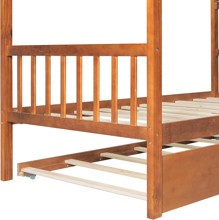 PremiumWood Walnut Twin Playhouse Bed With Trundle