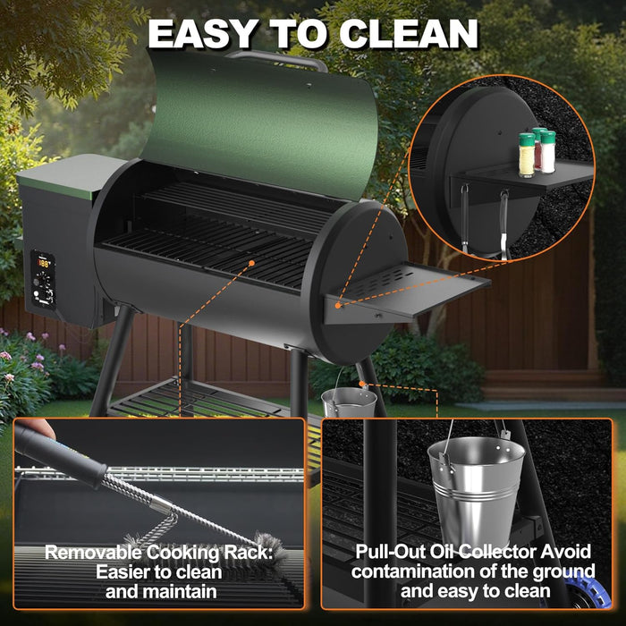 Electric Pellet Grill 456 SQ.IN Cook Area Pellet Smoker with Auto Feed & PID Controller 500°F Max Temperature 8 in 1 BBQ Grill with Meat Probe & Side Table with Hooks Perfect for Outdoor BBQ