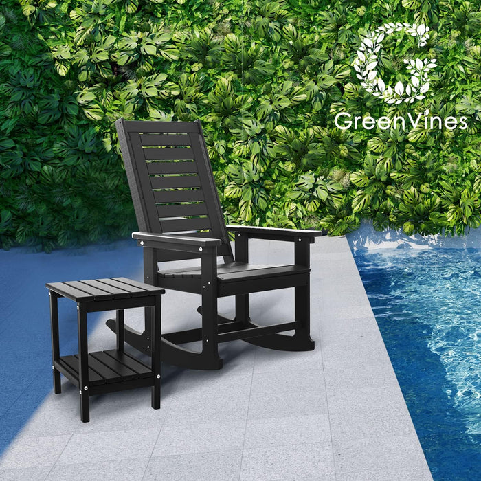 Outdoor Rocking Chairs | Set of 2 | Porch Rocker | HDPE Plastic | Black | Oversized Rockers | High Back | Big & Tall | Ladder Back | for Patio outside Backyard Balcony Garden
