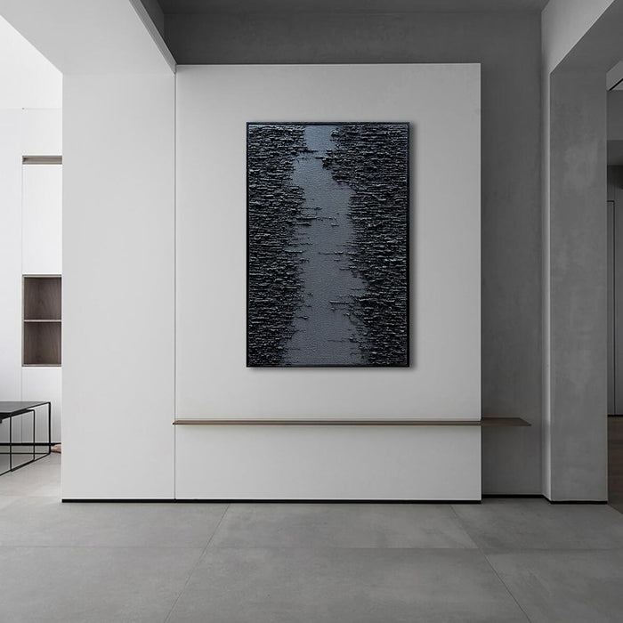 Framed Black Canvas Wall Art, Modern Abstract Oil Paintings, Relief Texture Wall Art for Living Room Bedroom Wall Decor