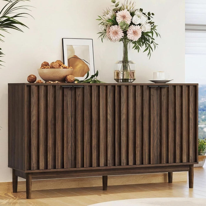 55" Fluted Buffet Cabinet with Storage, Accent Cabinets, Walnut