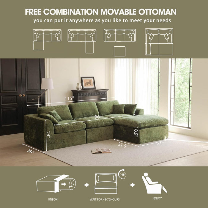 Forest Green Oversized 115 Inch Convertible Sectional