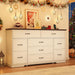 Farmhouse 9 Drawer Dresser for Bedroom,63” Wood Dresser & Chest of Drawers with Power Outlets,Large & Wide Dressers for Bedroom,Tall Storage Dresser Organizer(White)