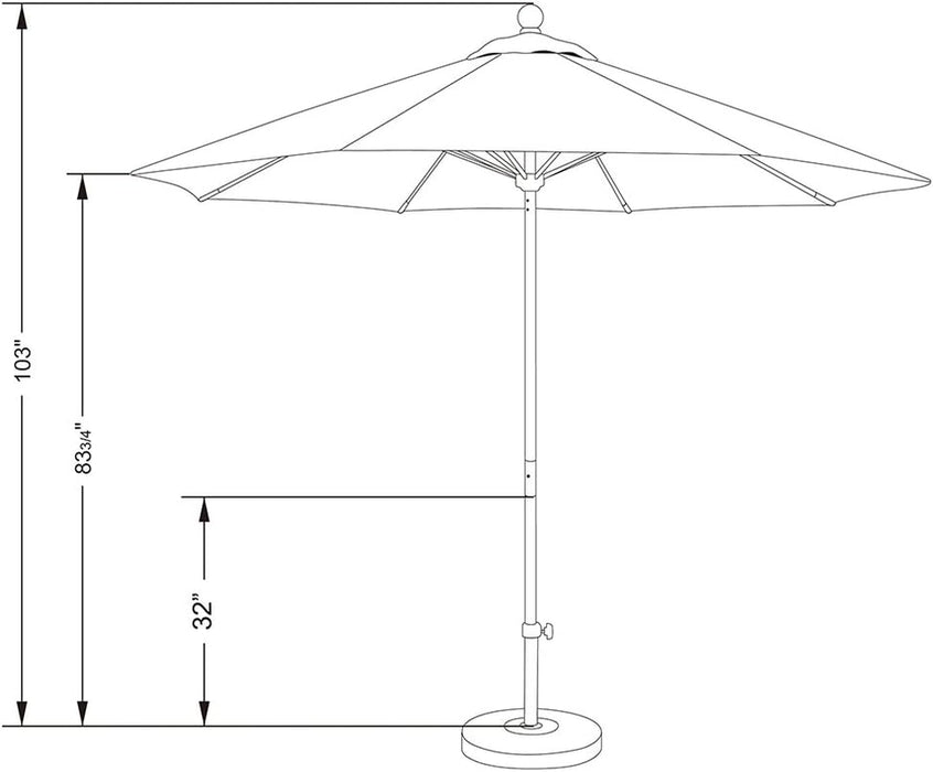 9' round Aluminum/Fiberglass Umbrella, Push Open,