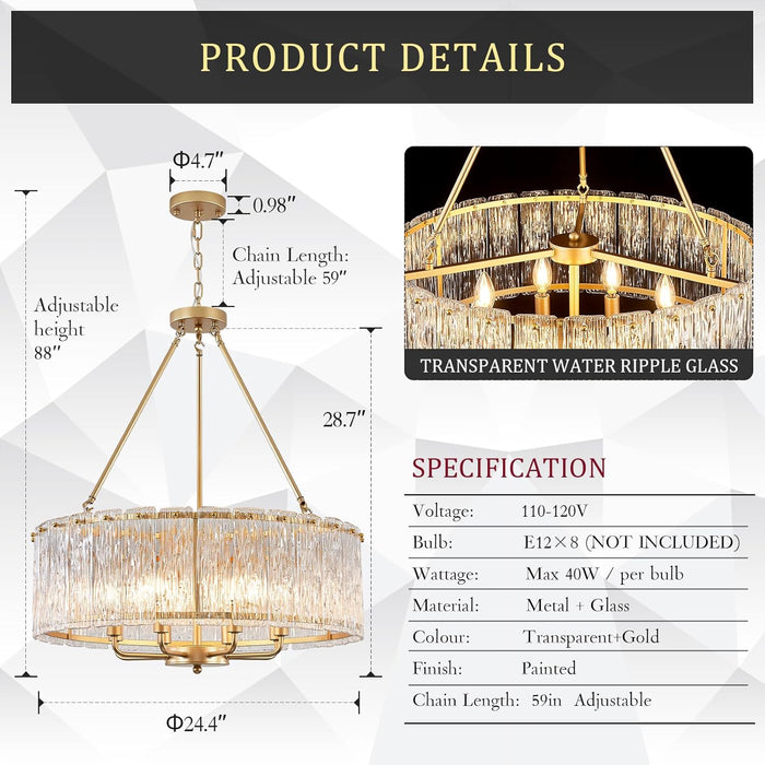 Gold Drum Chandelier 24.4 Inch CrystalLuxPremiumEdition