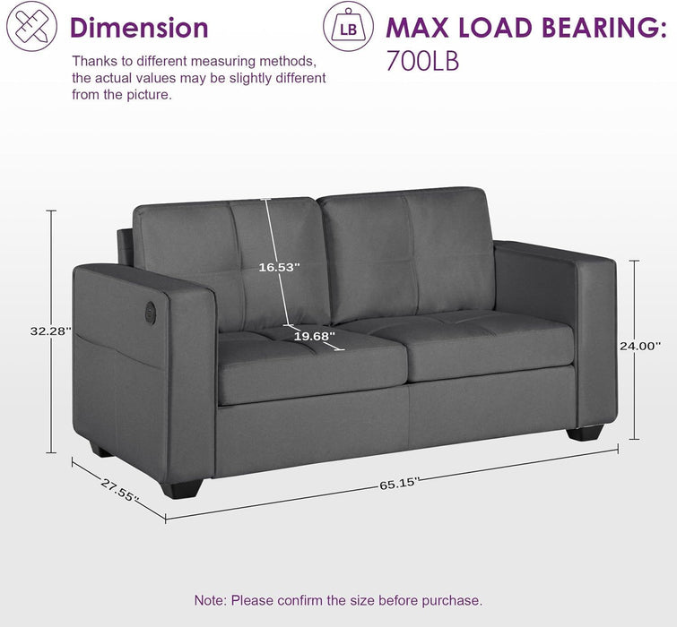 65Inch MidCentury Tufted Upholstered Couch USB Ports