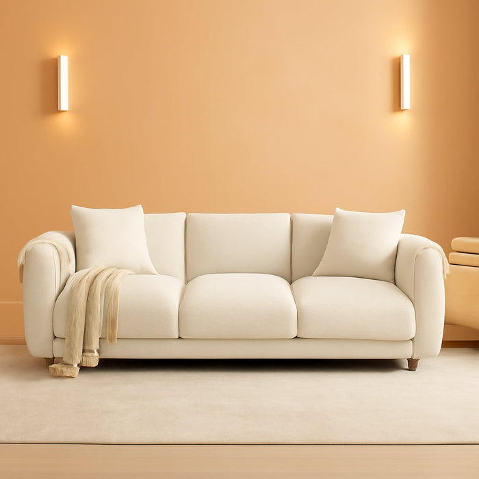 Sherpa Plush 87Inches SnowWhite Upholstered DeepSeat Sofa