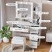 Vanity Desk with Mirror, Power Outlet and 10 Lights, Makeup Table with 4 Drawers, 3 Color Modes Available for Bedroom, White