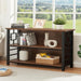 Book Shelf, 3 Tier Long Bookshelf with Storage, Engineered Wood and Metal Shelf Bookcase, Low Short Bookcases for Small Space, Living Room, Bedroom, Office, Rustic Brown