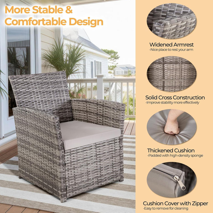 4 Piece Outdoor Patio Furniture Sets, Wicker Sectional Conversation Sofa Set, Rattan Table and Chairs and Loveseat with Cushions for outside Balcony Porch Backyard (Gray-Gray)