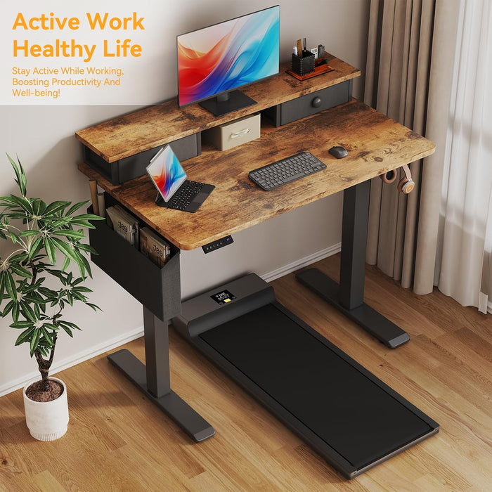 Electric Standing Desk Adjustable Height - 40 Inch Sit Stand Desk with Storage Drawers , Small Standing Desks with Shelf Monitor Stand, Kids Girls Computer Desks for Bedroom Home Office, Rustic Brown