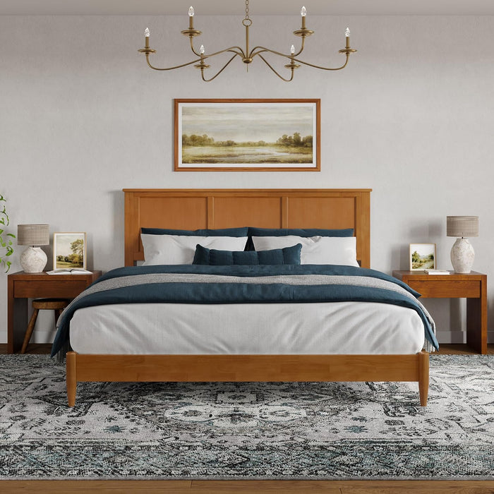 , Charlotte King Solid Wood Low Profile Platform Bed, Light Toffee