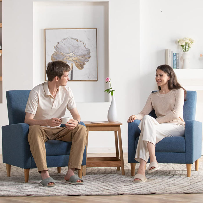 Modern Upholstered Accent Chair Armchair with Pillow, Fabric Reading Living Room Side Chair,Single Sofa with Lounge Seat and Wood Legs, Blue