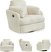 Tie-Breaker Cozy Contemporary Manual Press-Back Swivel Glider Rocker Recliner with 2 Bolster Pillows and Hidden Storage, White